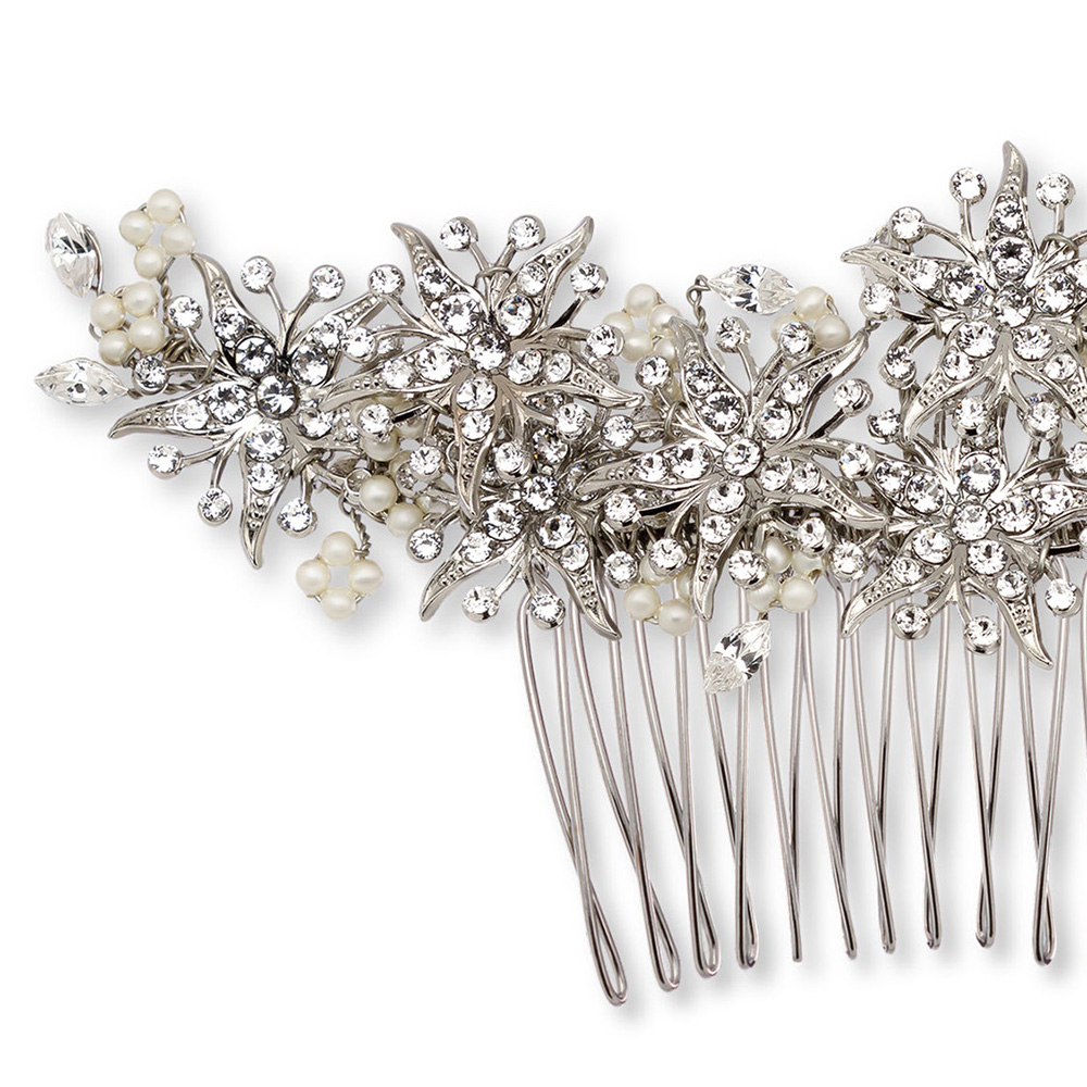 Camelia Comb - Silver - Ellen Hunter NYC - Luxury Bridal Jewelry