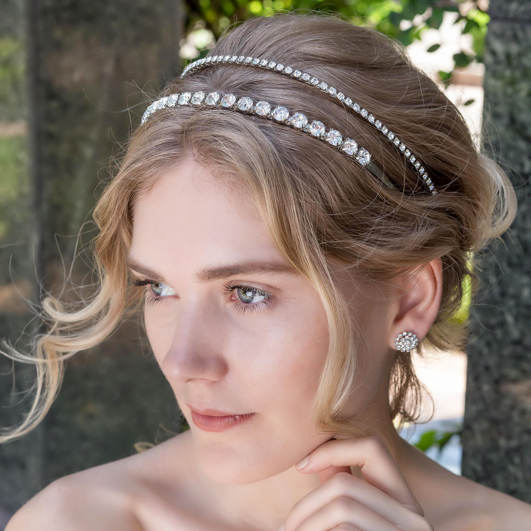 Carrie & Angelina Headband - Coco Earrings - Silver - Multi-colored - Ellen Hunter NYC - Luxury Bridal Jewelry