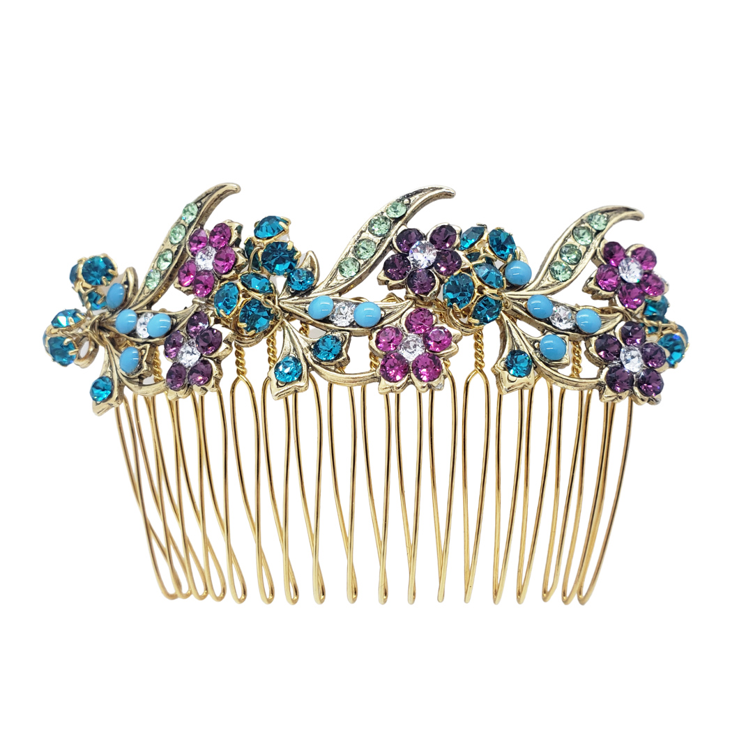 Minnie Comb - Gold - Multi-colored - Ellen Hunter NYC - Luxury Bridal Jewelry