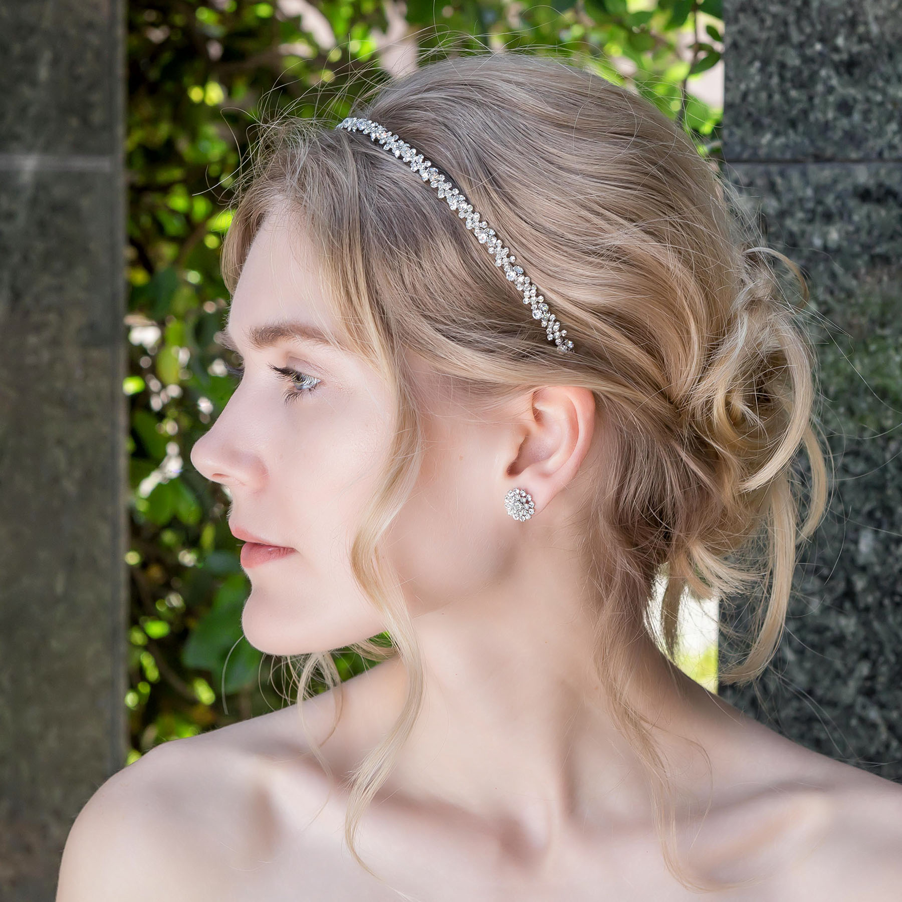 Nell Headband - Coco Earrings - Silver - Ellen Hunter NYC - Luxury Bridal Jewelry
