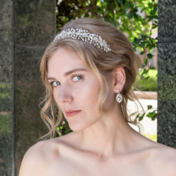 Penelope Earrings - Eliza Headband - Silver - Ellen Hunter NYC - Luxury Bridal Jewelry