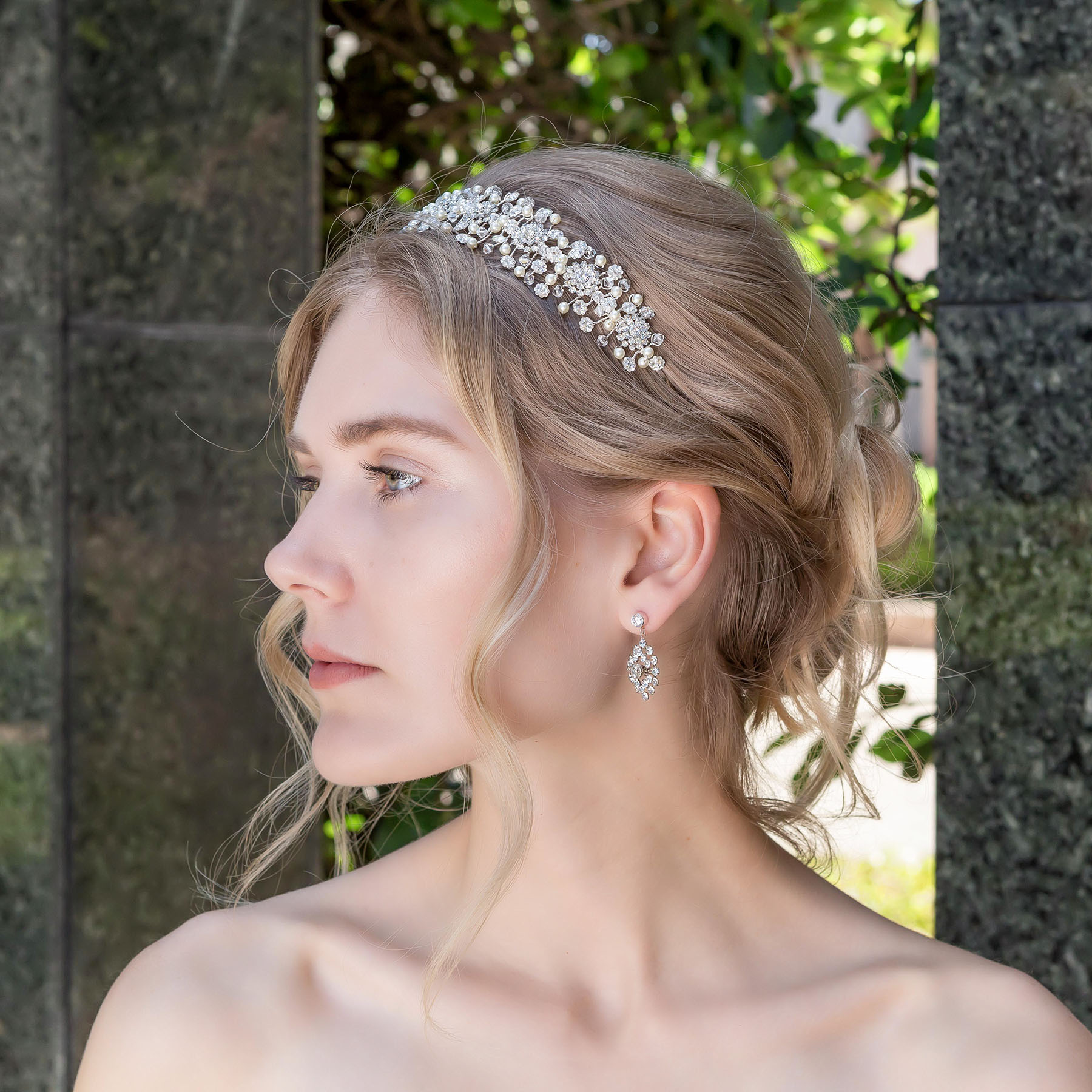 Penelope Earrings - Eliza Headband - Silver - Ellen Hunter NYC - Luxury Bridal Jewelry