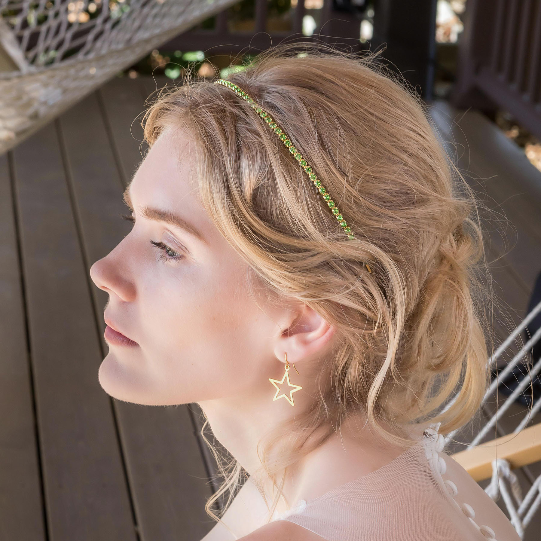 Angelina Headband - Gold and Green - Ellen Hunter NYC - Luxury Bridal Jewelry